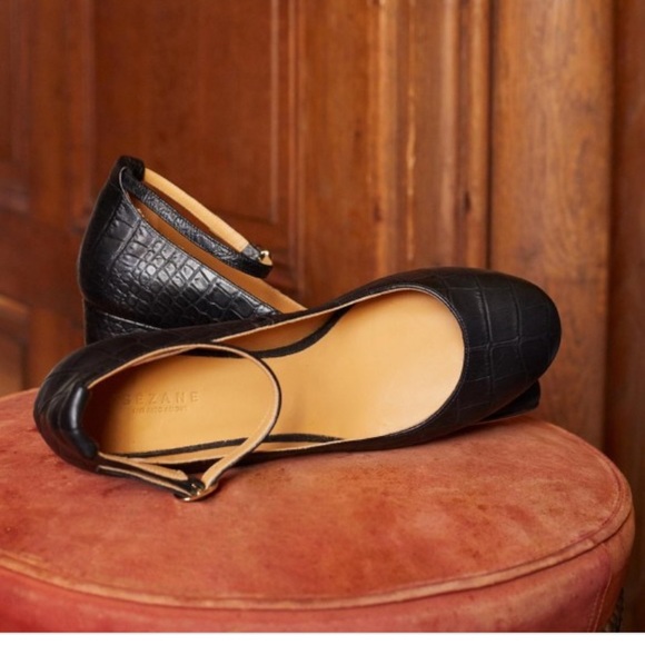 NWOT Sezane Ashley black croc leather Mary Janes - Picture 2 of 11